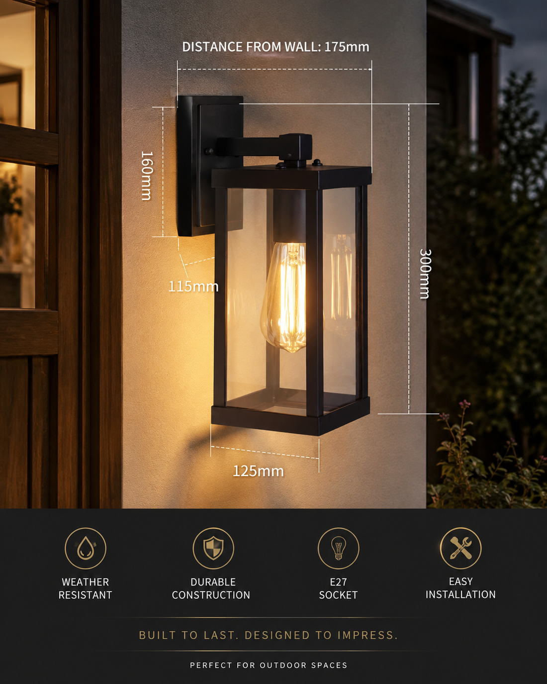 Retro Outdoor Wall Light – E27 Frosted Glass