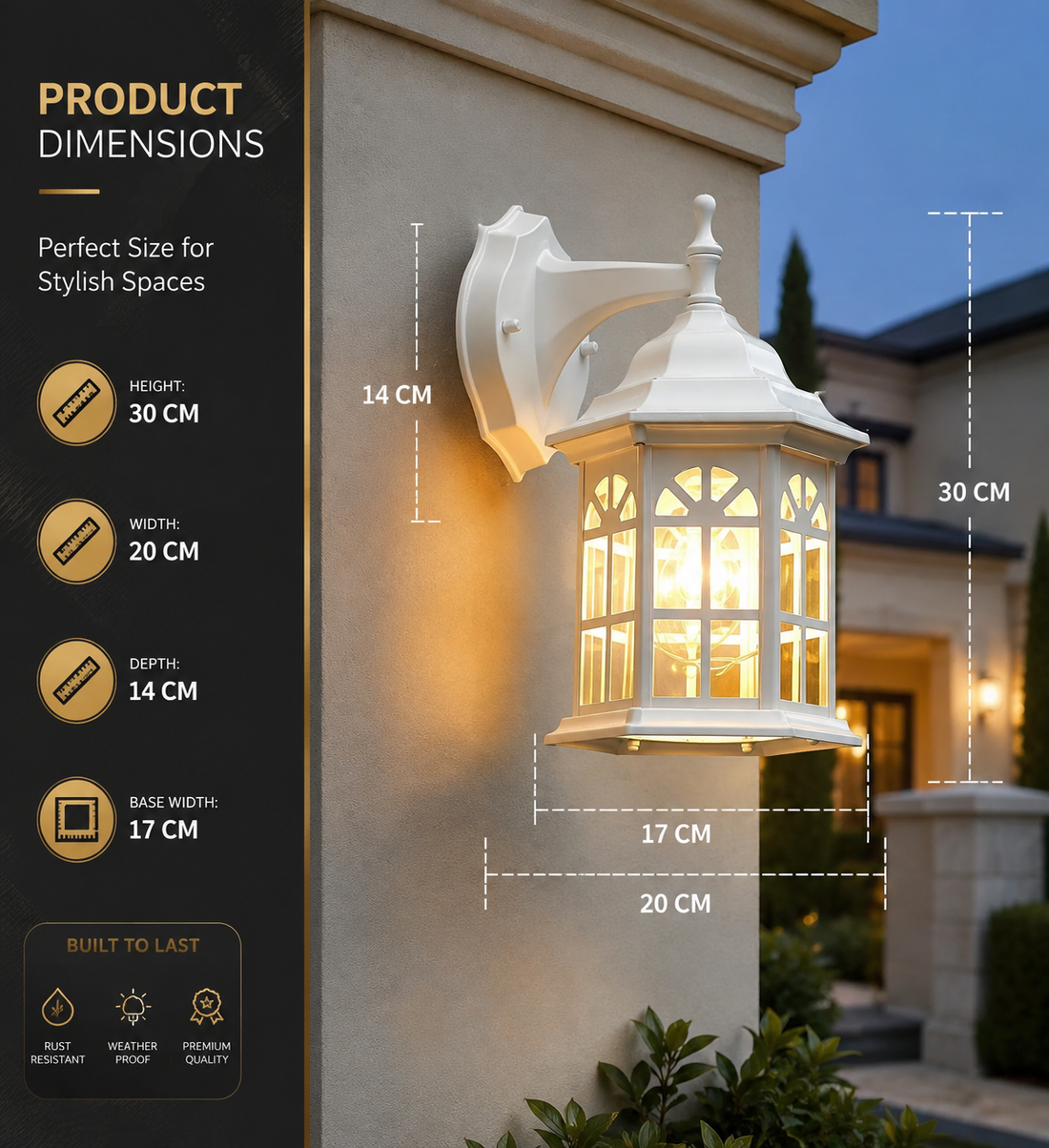 Retro Outdoor Wall Sconce – E27 IP54 Aluminum & Glass