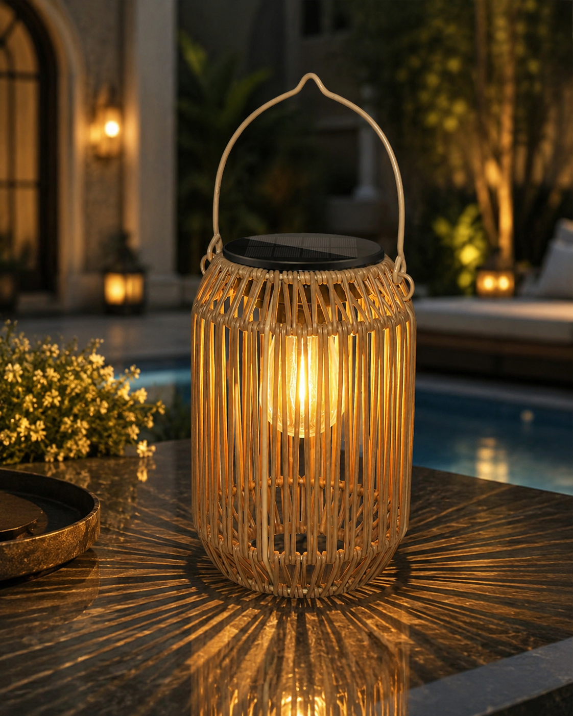 Solar Rattan Hanging Lantern – IP65 Waterproof Boho Garden Light