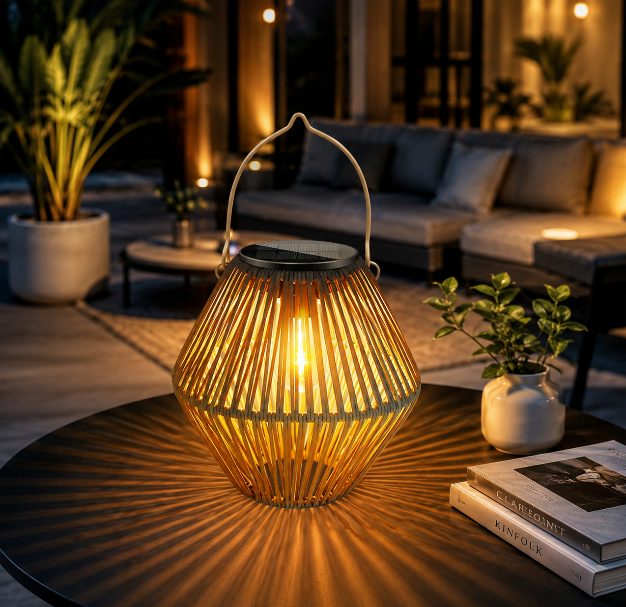 Solar Rattan Hanging Lantern – IP65 Waterproof Boho Garden Light
