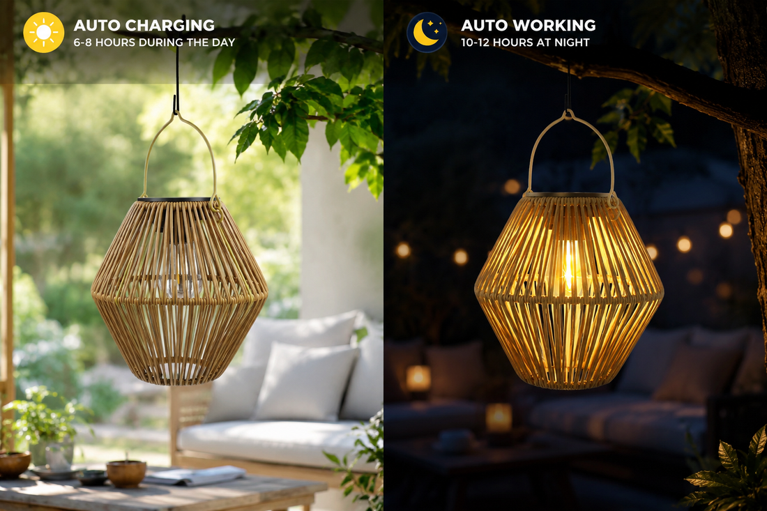 Solar Rattan Hanging Lantern – IP65 Waterproof Boho Garden Light