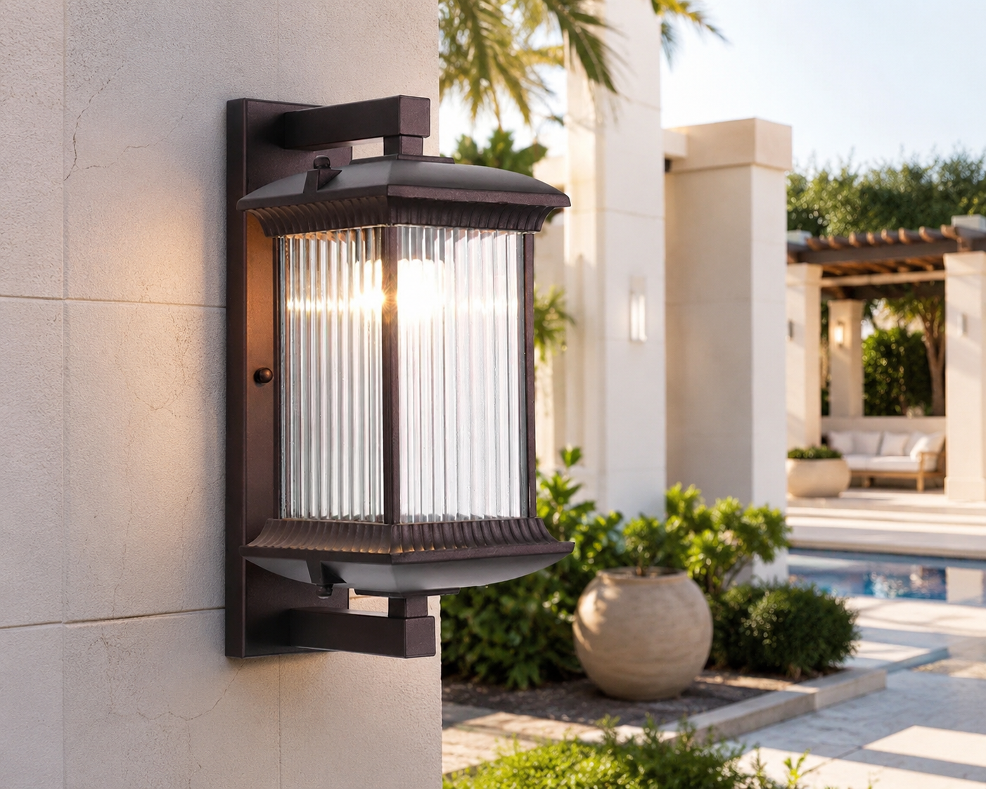 Aluminum & Glass Outdoor Wall Lamp