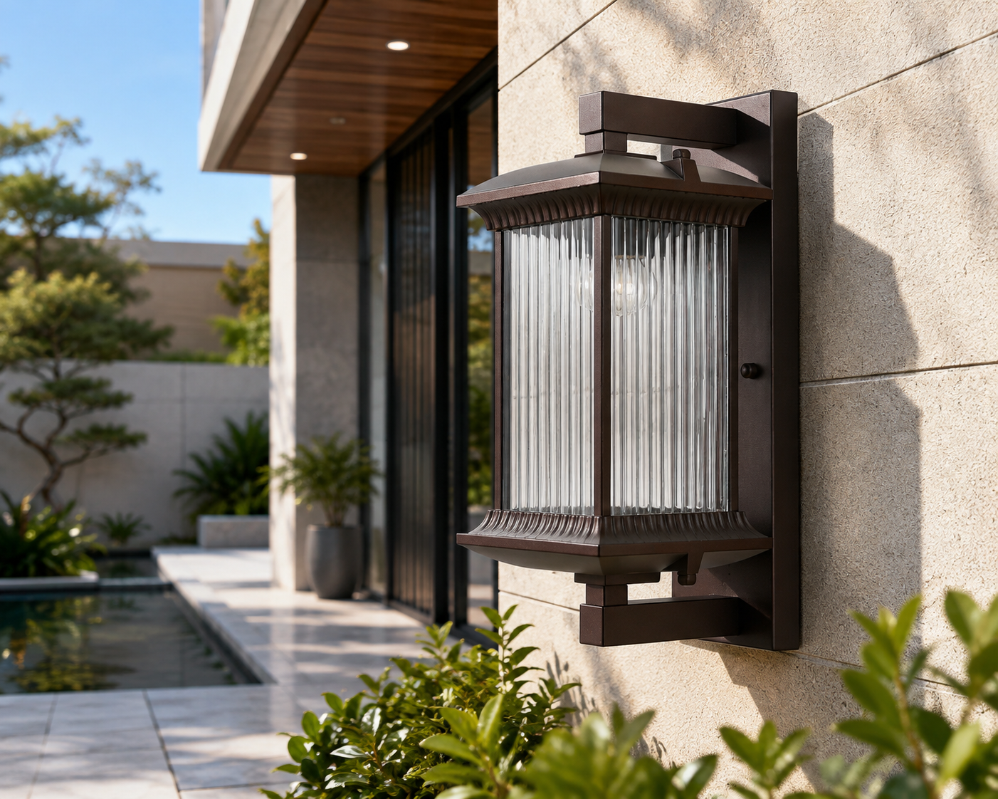 Aluminum & Glass Outdoor Wall Lamp