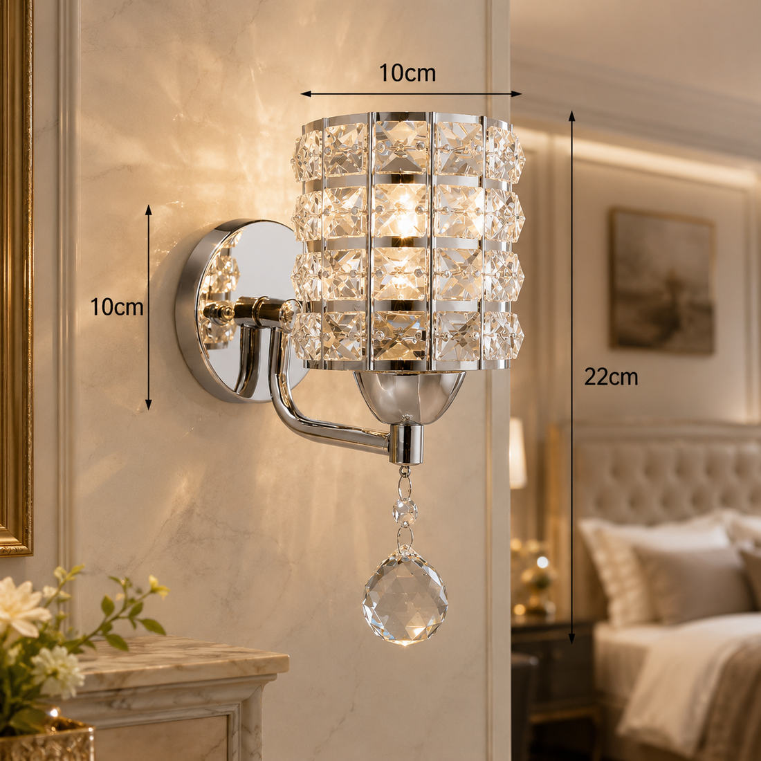 K9 Crystal Wall Lamp – E27 Iron, Modern Nordic, Gold or Silver, With or Without Switch