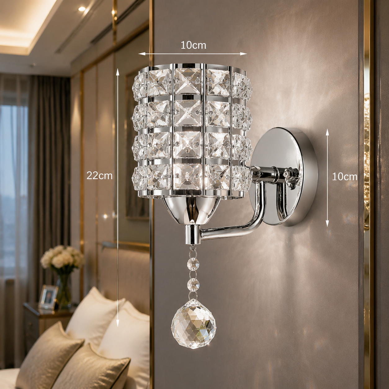 K9 Crystal Wall Lamp – E27 Iron, Modern Nordic, Gold or Silver, With or Without Switch