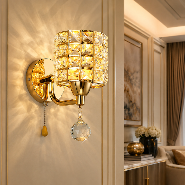 K9 Crystal Wall Lamp – E27 Iron, Modern Nordic, Gold or Silver, With or Without Switch
