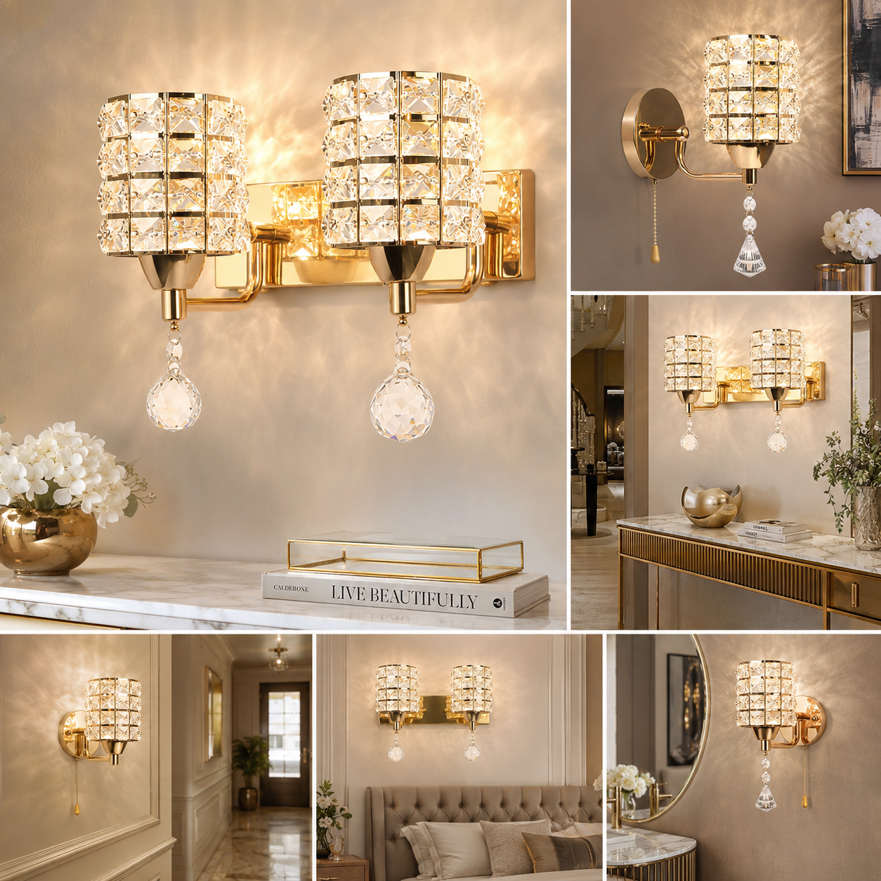 K9 Crystal Wall Lamp – E27 Iron, Modern Nordic, Gold or Silver, With or Without Switch