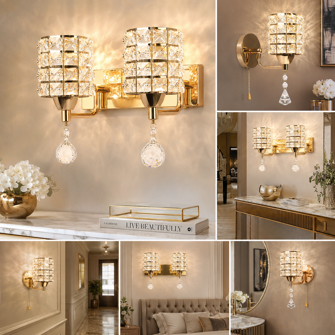 K9 Crystal Wall Lamp – E27 Iron, Modern Nordic, Gold or Silver, With or Without Switch