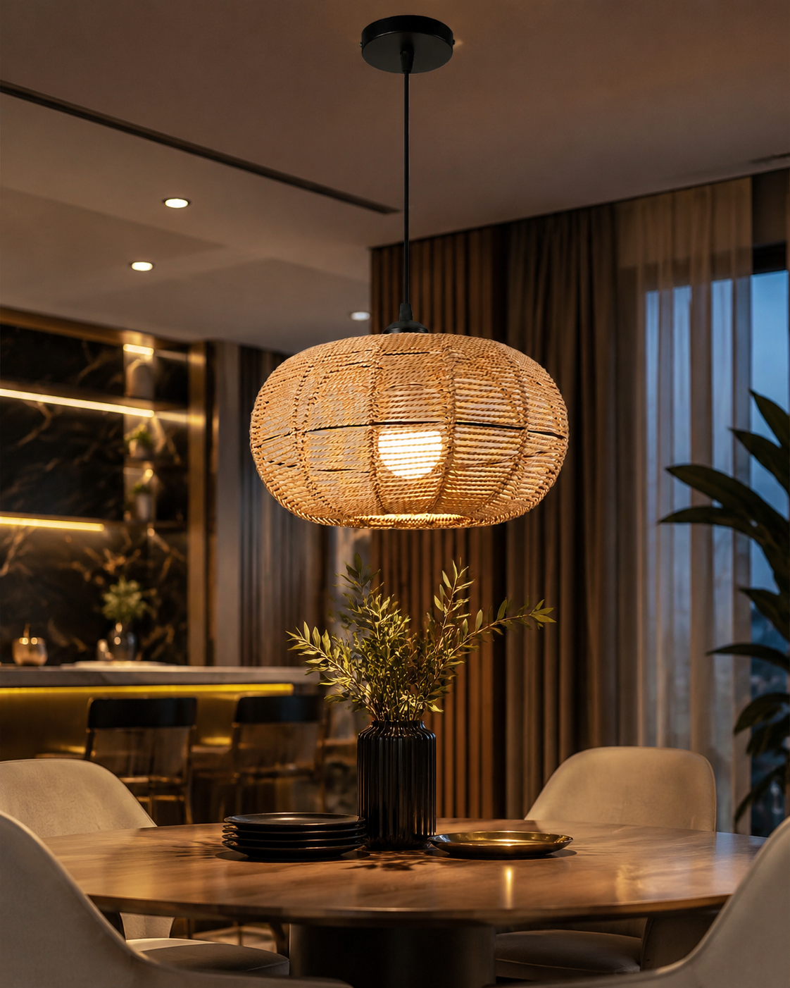 Boho Woven Rattan Pendant Light