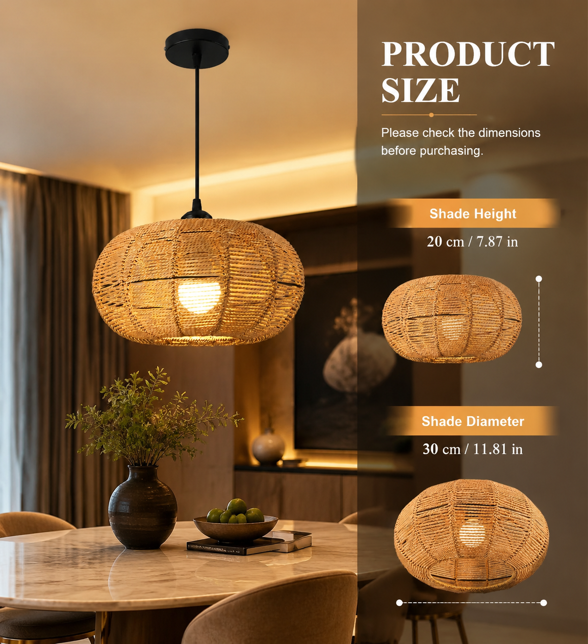 Boho Woven Rattan Pendant Light