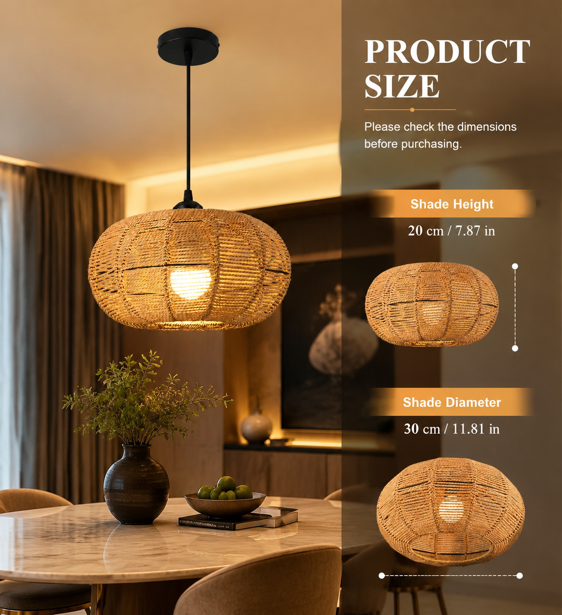 Boho Woven Rattan Pendant Light