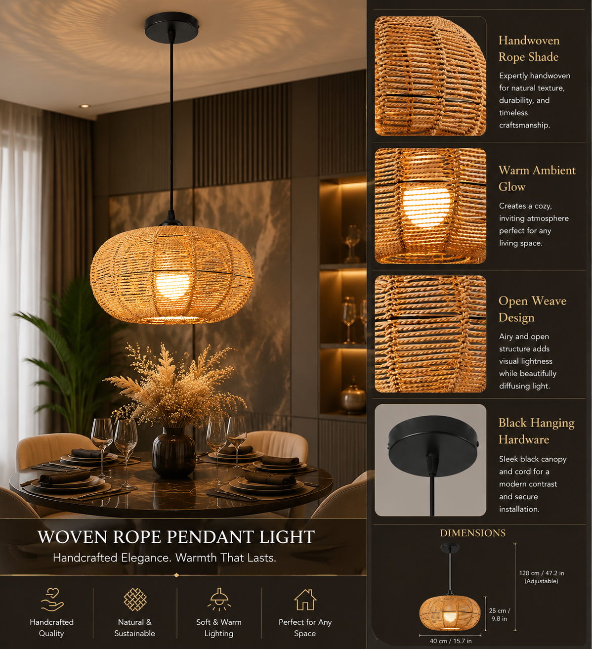 Boho Woven Rattan Pendant Light