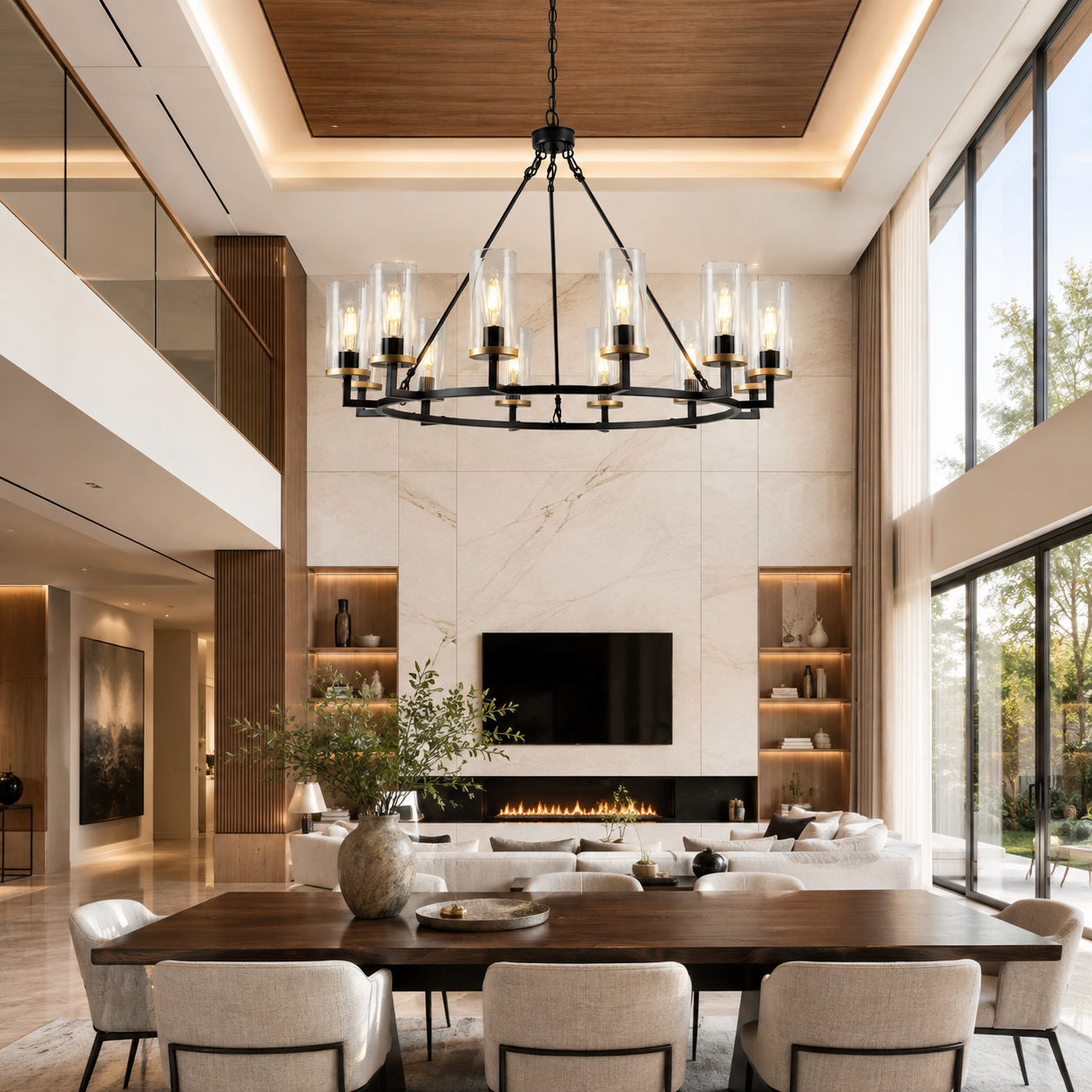 12-Light Large Glass Chandelier in Black
