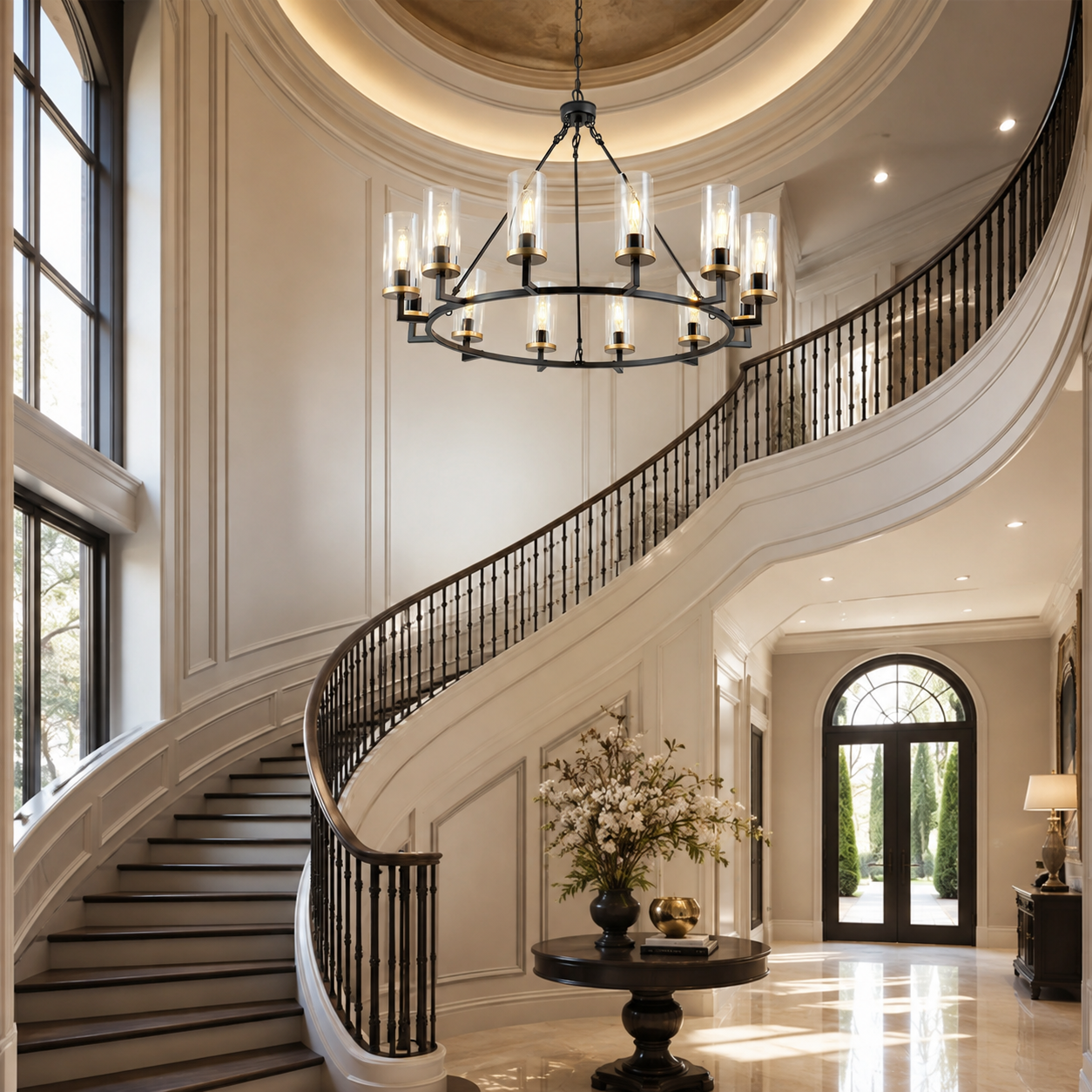 12-Light Large Glass Chandelier in Black