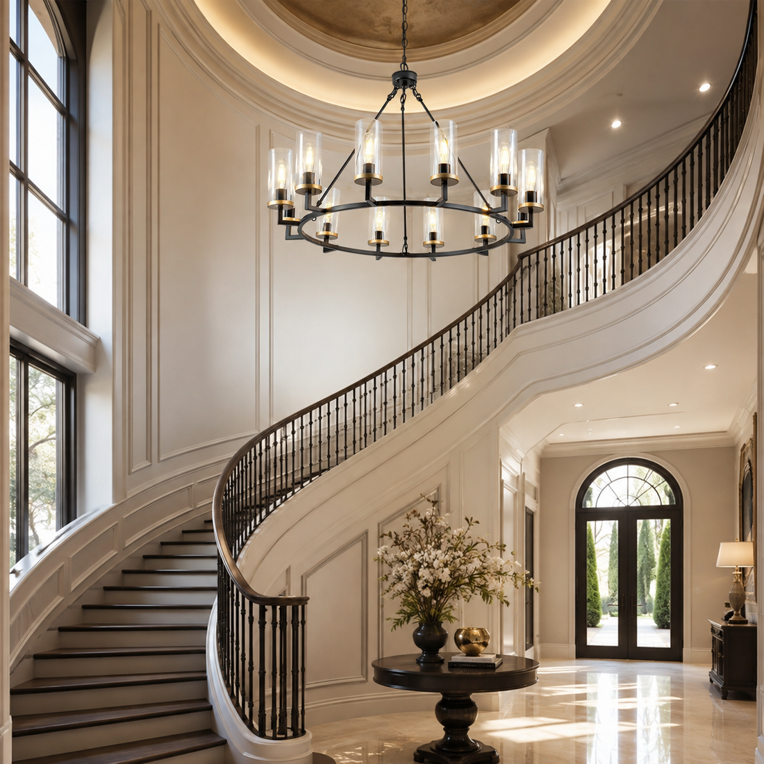 12-Light Large Glass Chandelier in Black