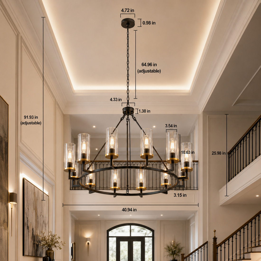 12-Light Large Glass Chandelier in Black