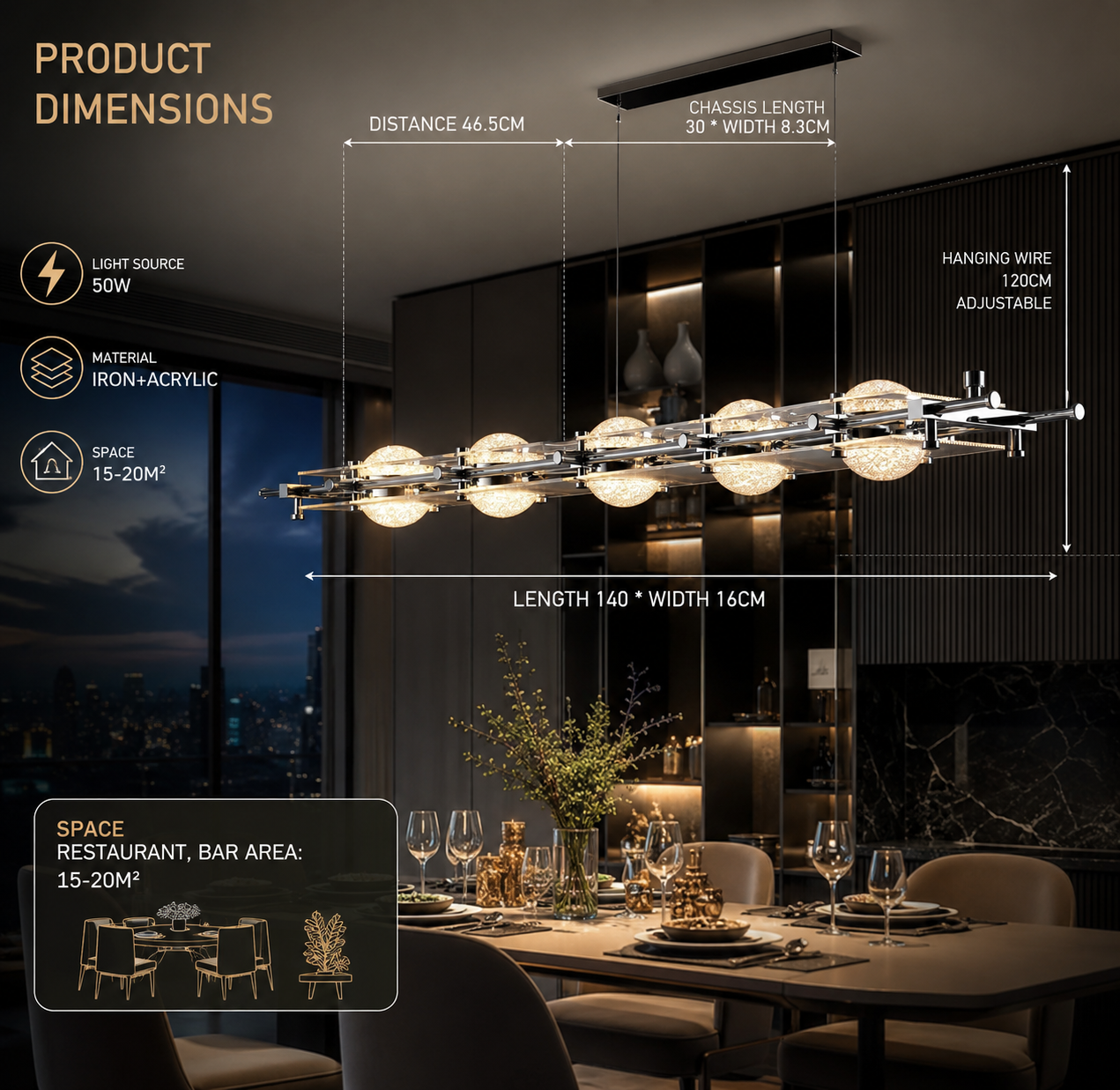 Luxury LED Pendant Chandelier – Modern Ceiling Light, 3/4/5 Heads