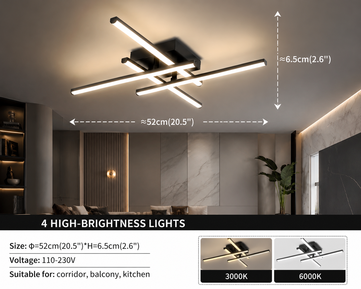 Sleek Black LED Ceiling Light