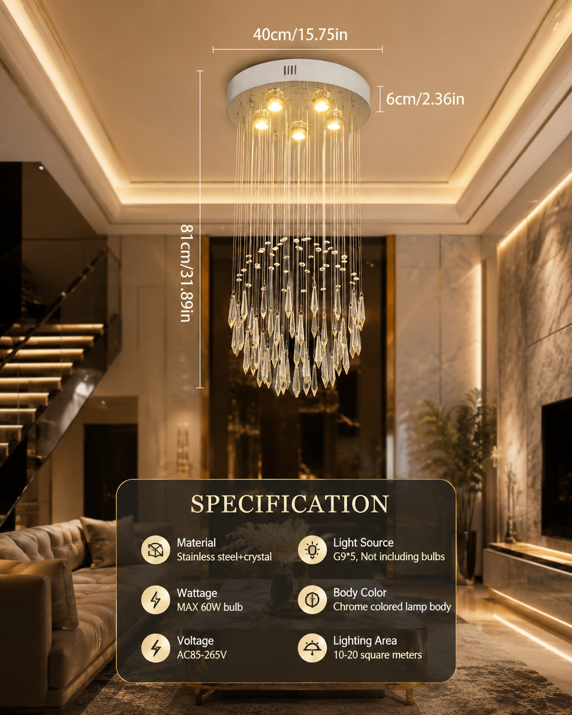 Luxury Crystal LED Chandelier | Polished Chrome | GU10 | Multi-Style