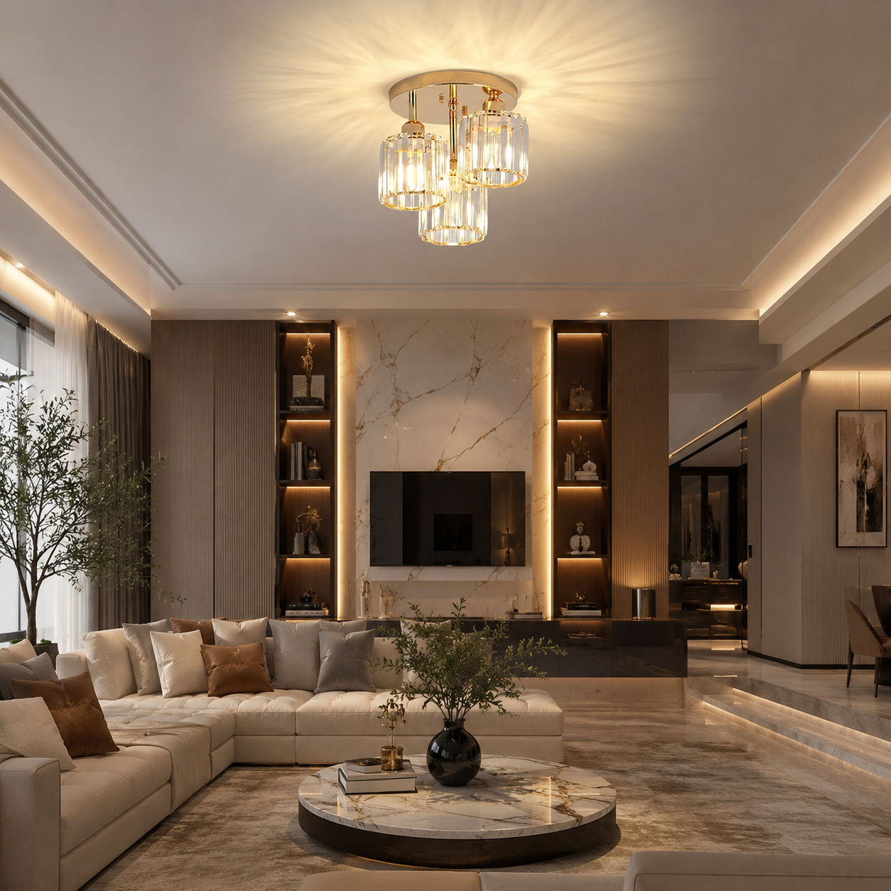 Gold Crystal 3-Light Chandelier
