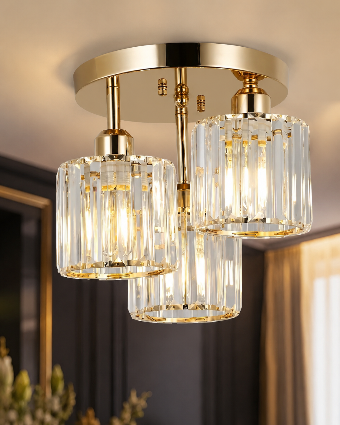 Gold Crystal 3-Light Chandelier