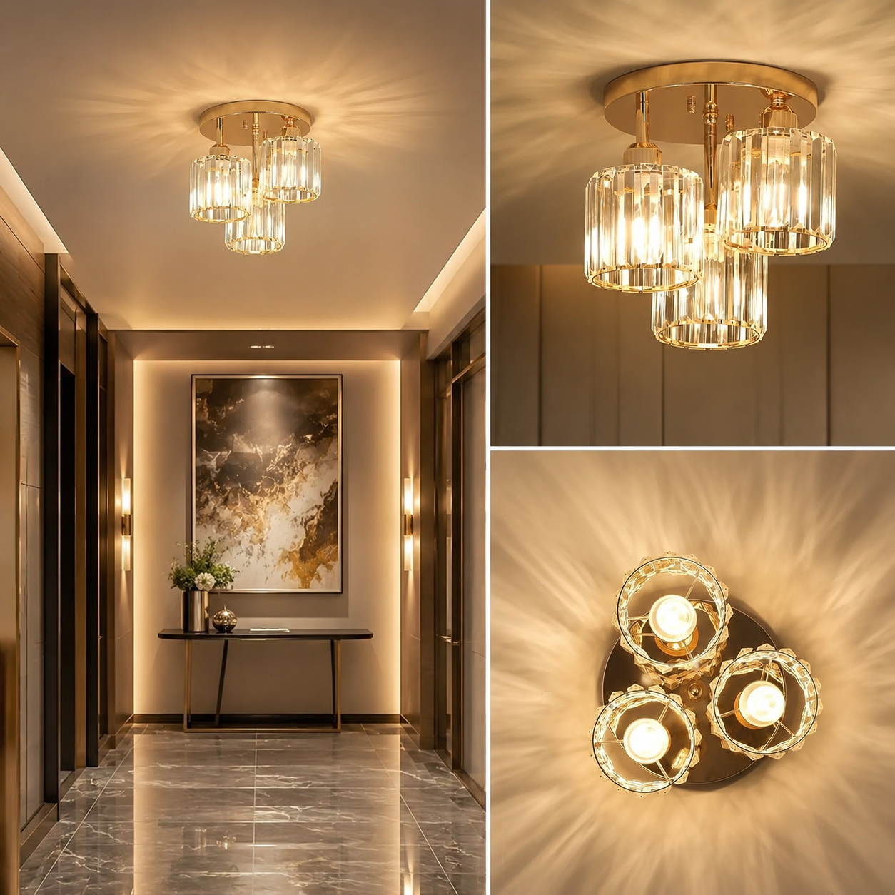 Gold Crystal 3-Light Chandelier