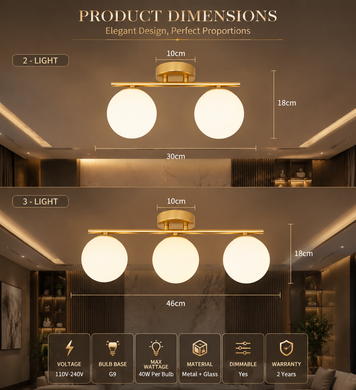 Modern Glass & Iron Ceiling Light with G9 Base