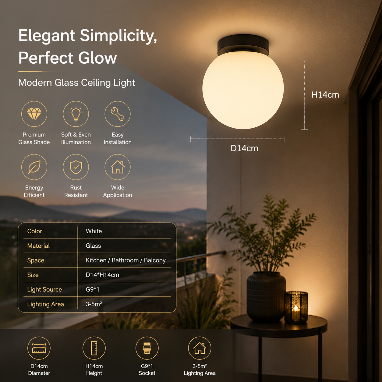 Modern Glass & Iron Ceiling Light with G9 Base