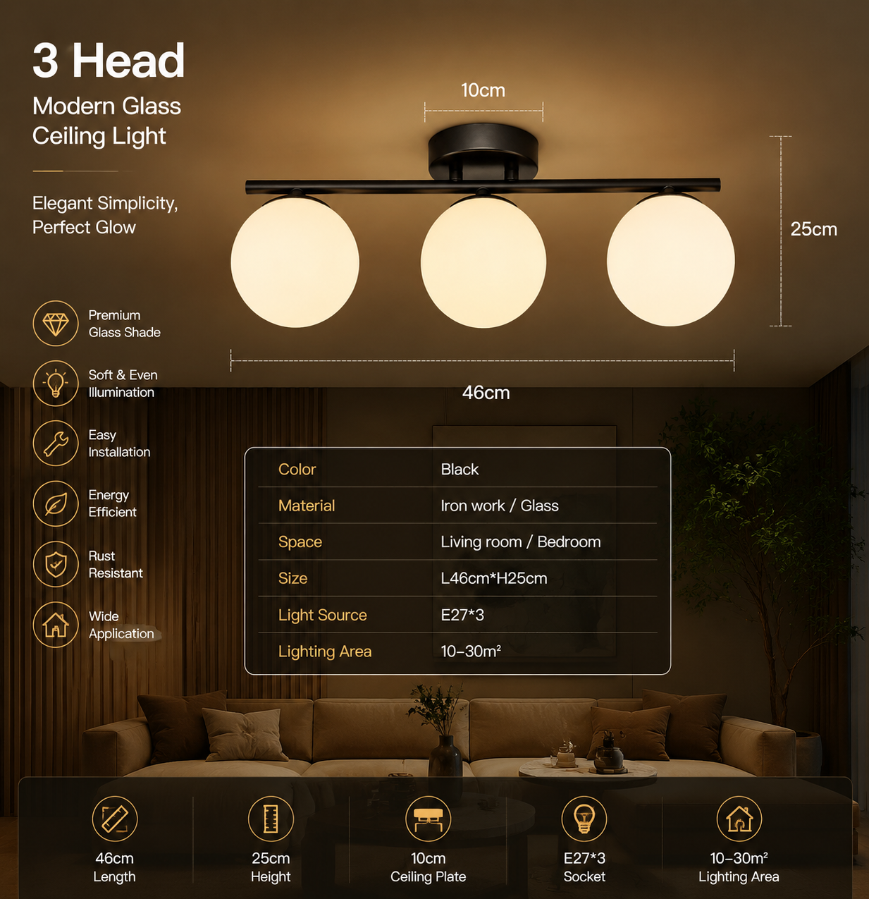 Modern Glass & Iron Ceiling Light with G9 Base