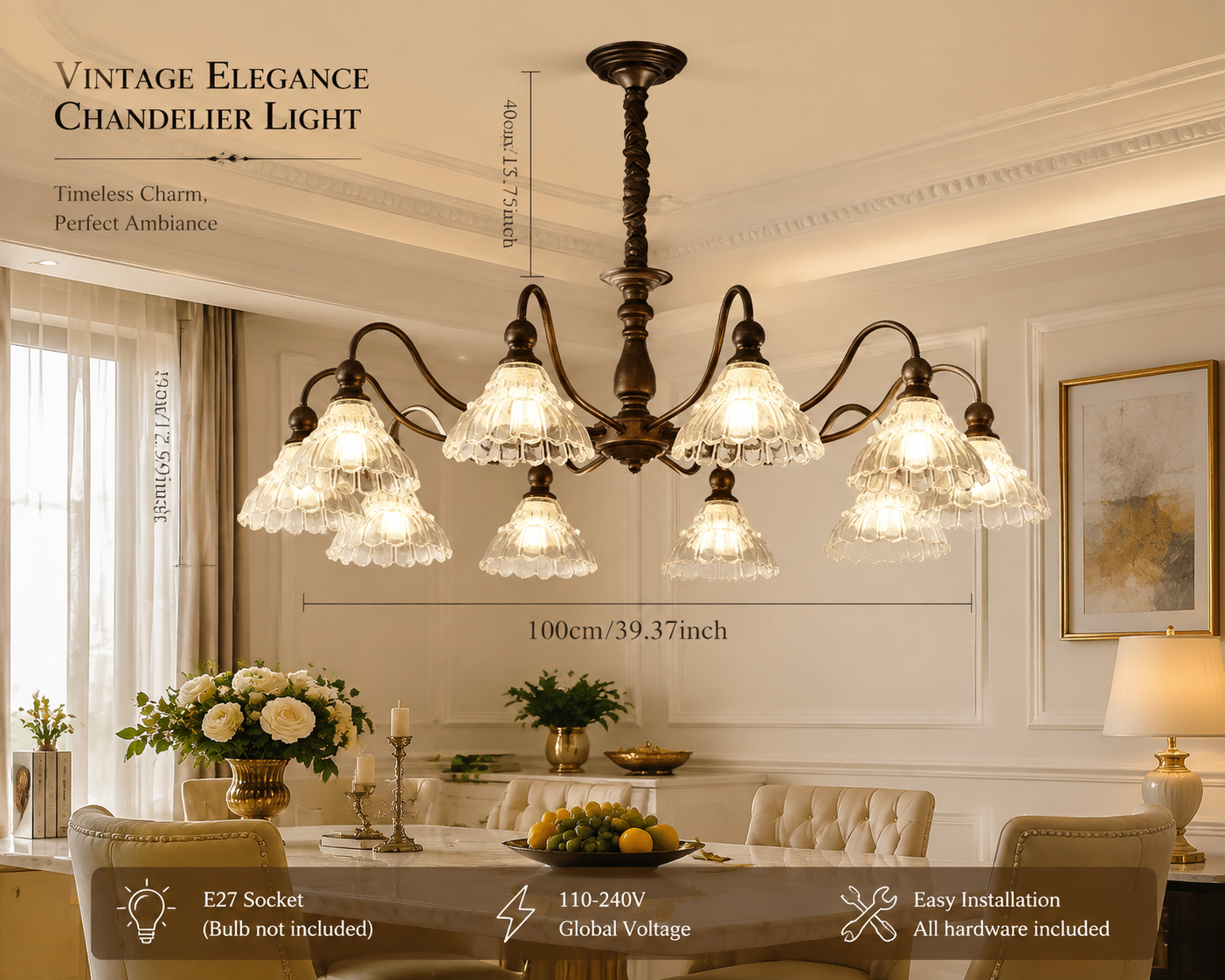French Retro Glass Chandelier