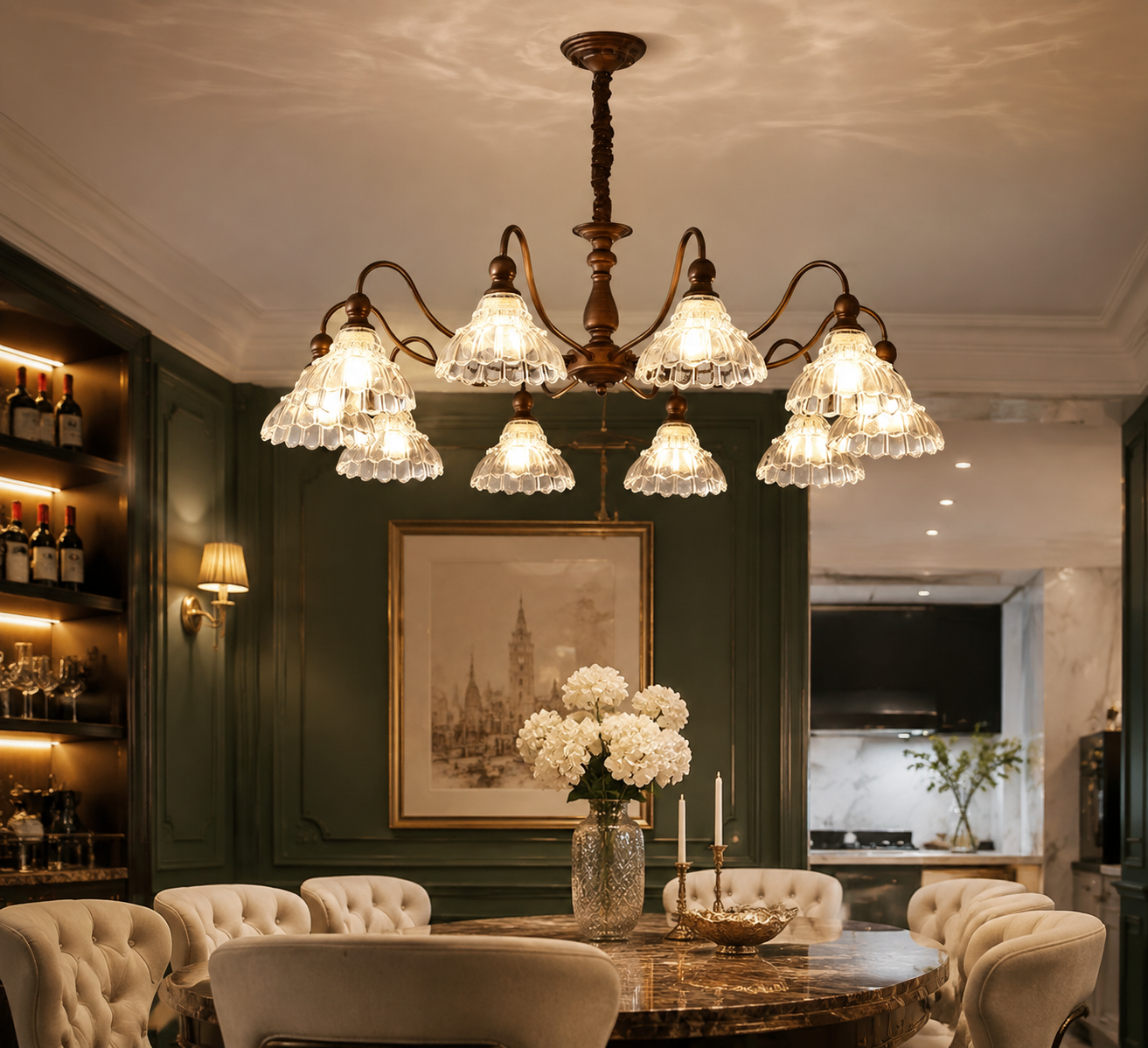 French Retro Glass Chandelier