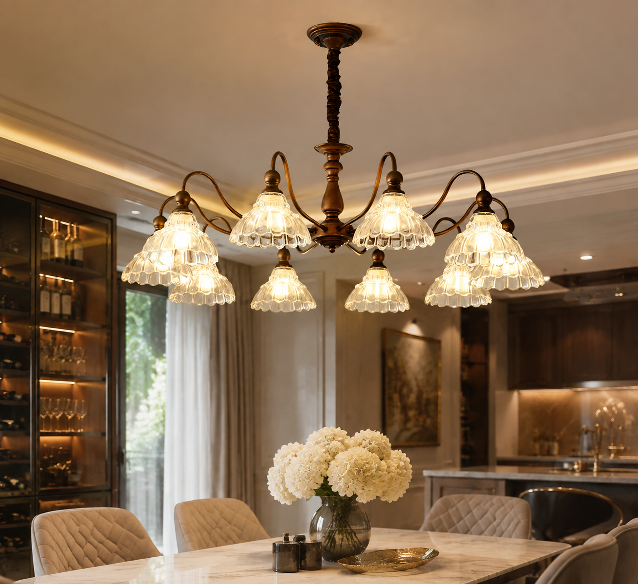 French Retro Glass Chandelier