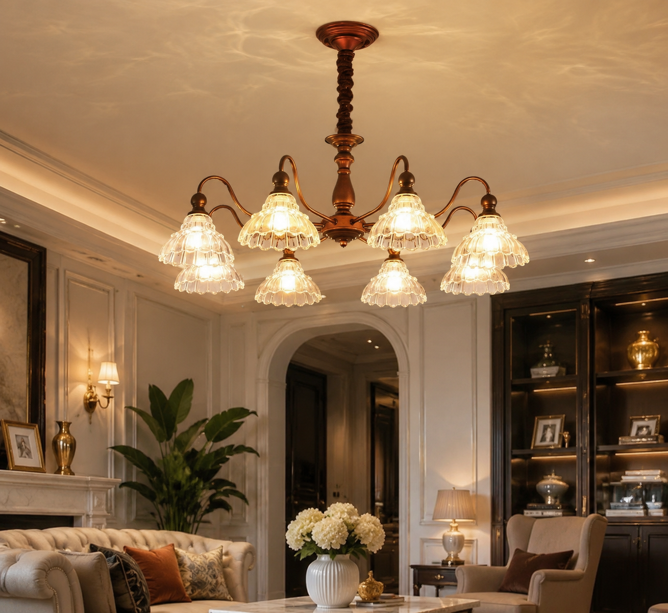 French Retro Glass Chandelier