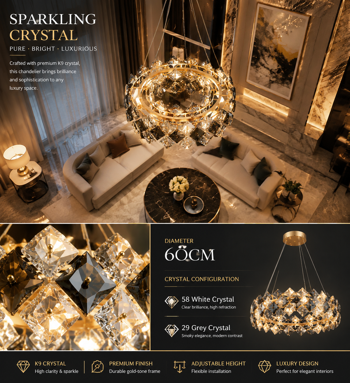 Modern Crystal Chandelier Pendant Light