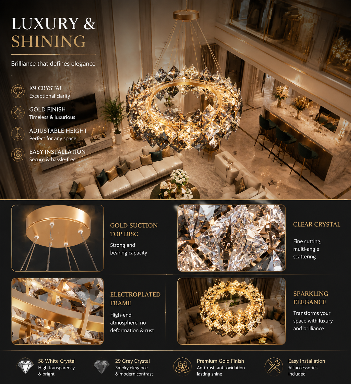 Modern Crystal Chandelier Pendant Light