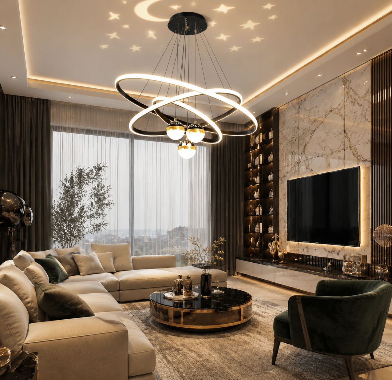 Circle Rings LED Pendant Light | Aluminum Body | Multi-Color Temperature