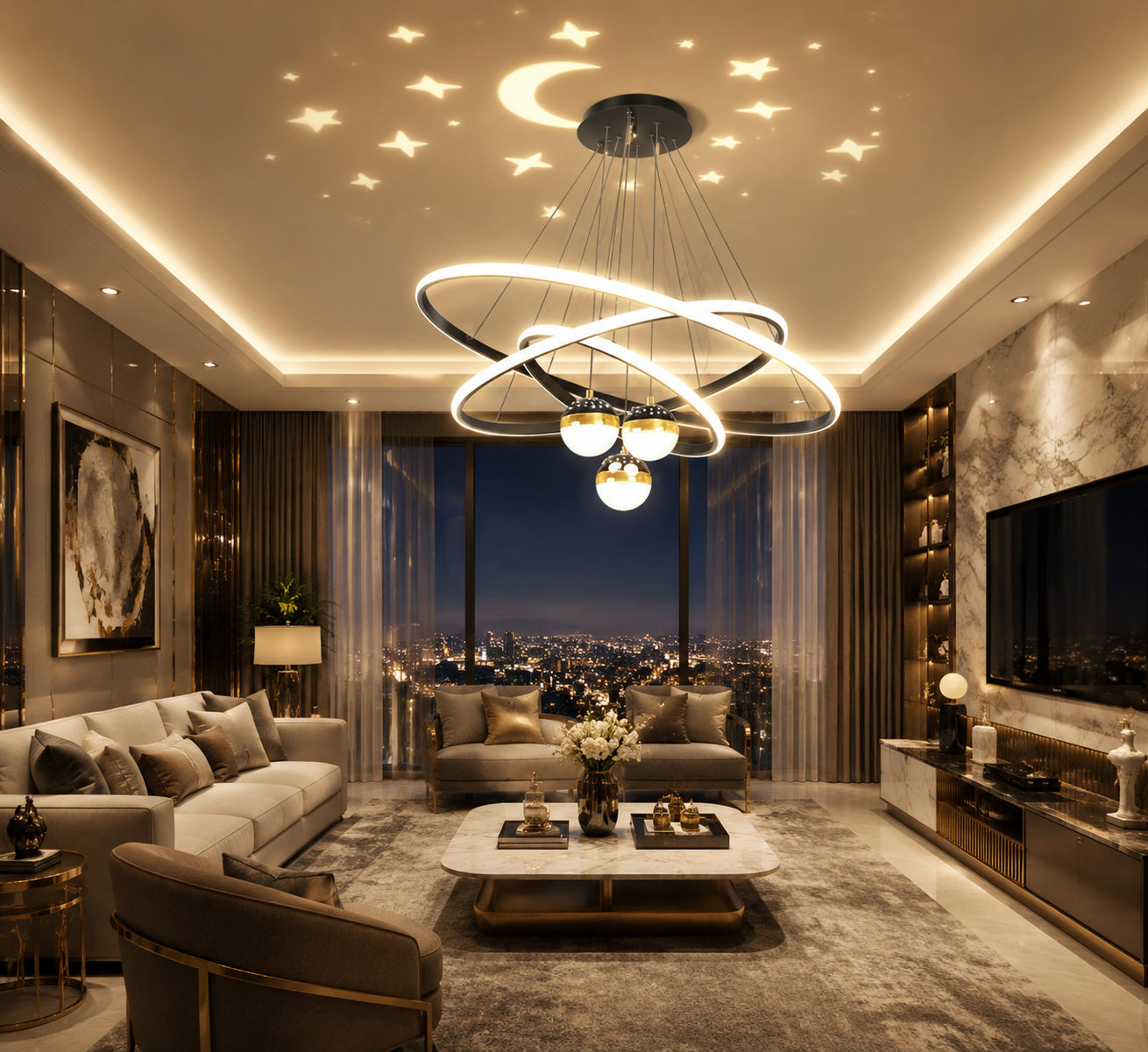 Circle Rings LED Pendant Light | Aluminum Body | Multi-Color Temperature