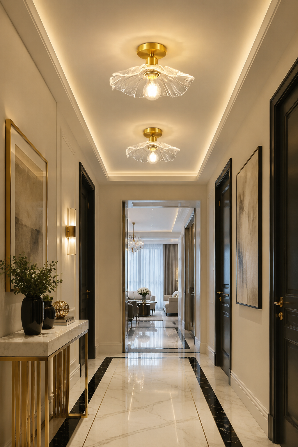 Gold & Glass Flower Surface-Mount Ceiling Light