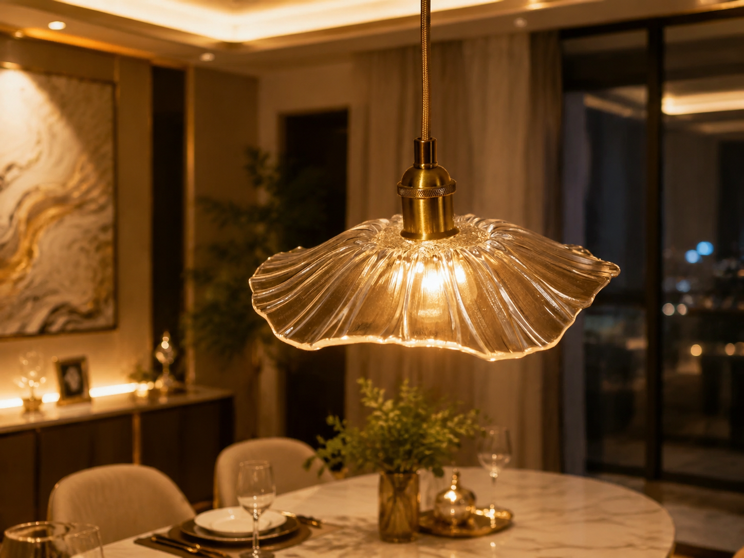 Gold & Glass Flower Surface-Mount Ceiling Light
