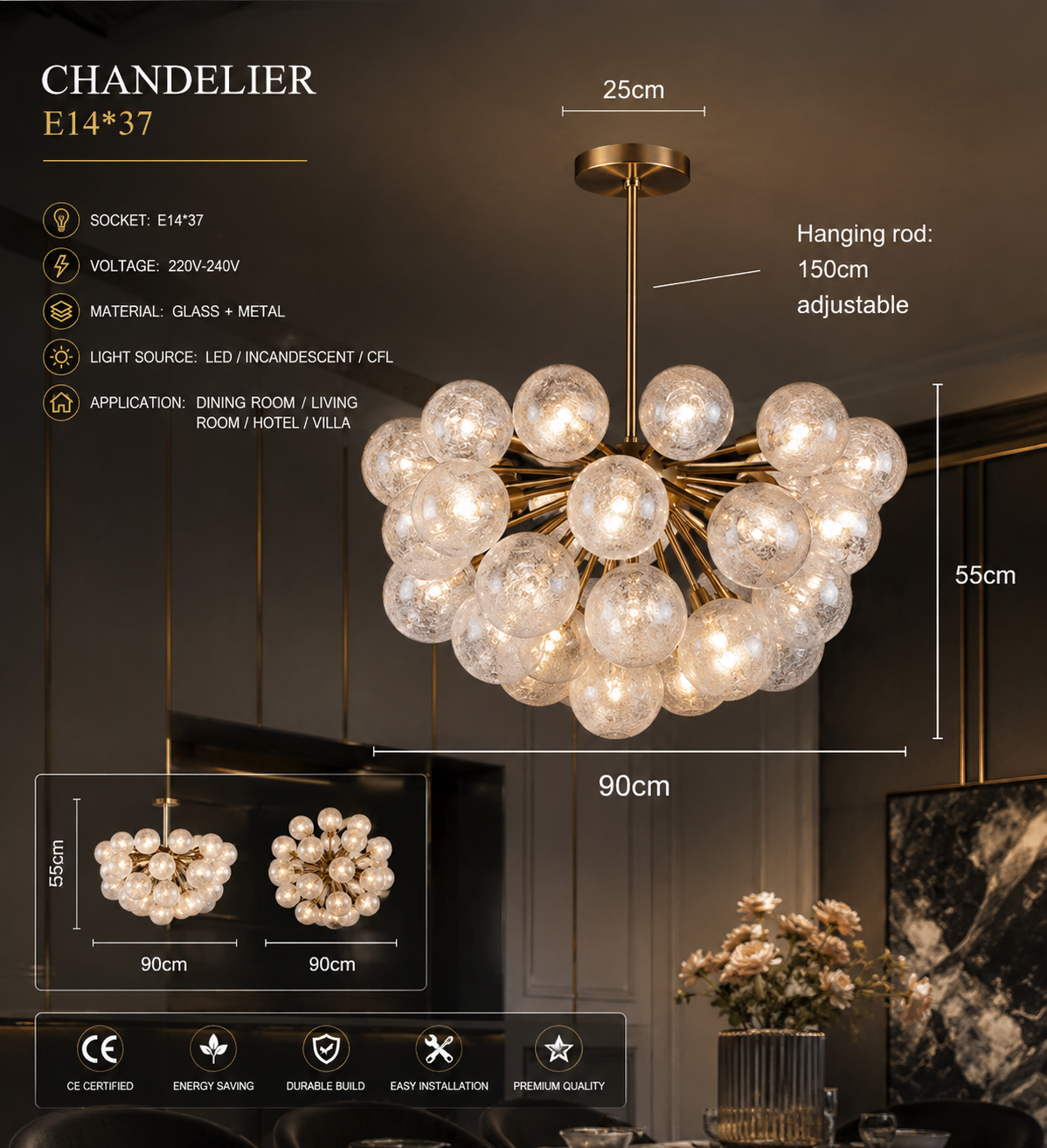 French Retro Crystal Chandelier – Nordic Circle Pendant & Wall Light