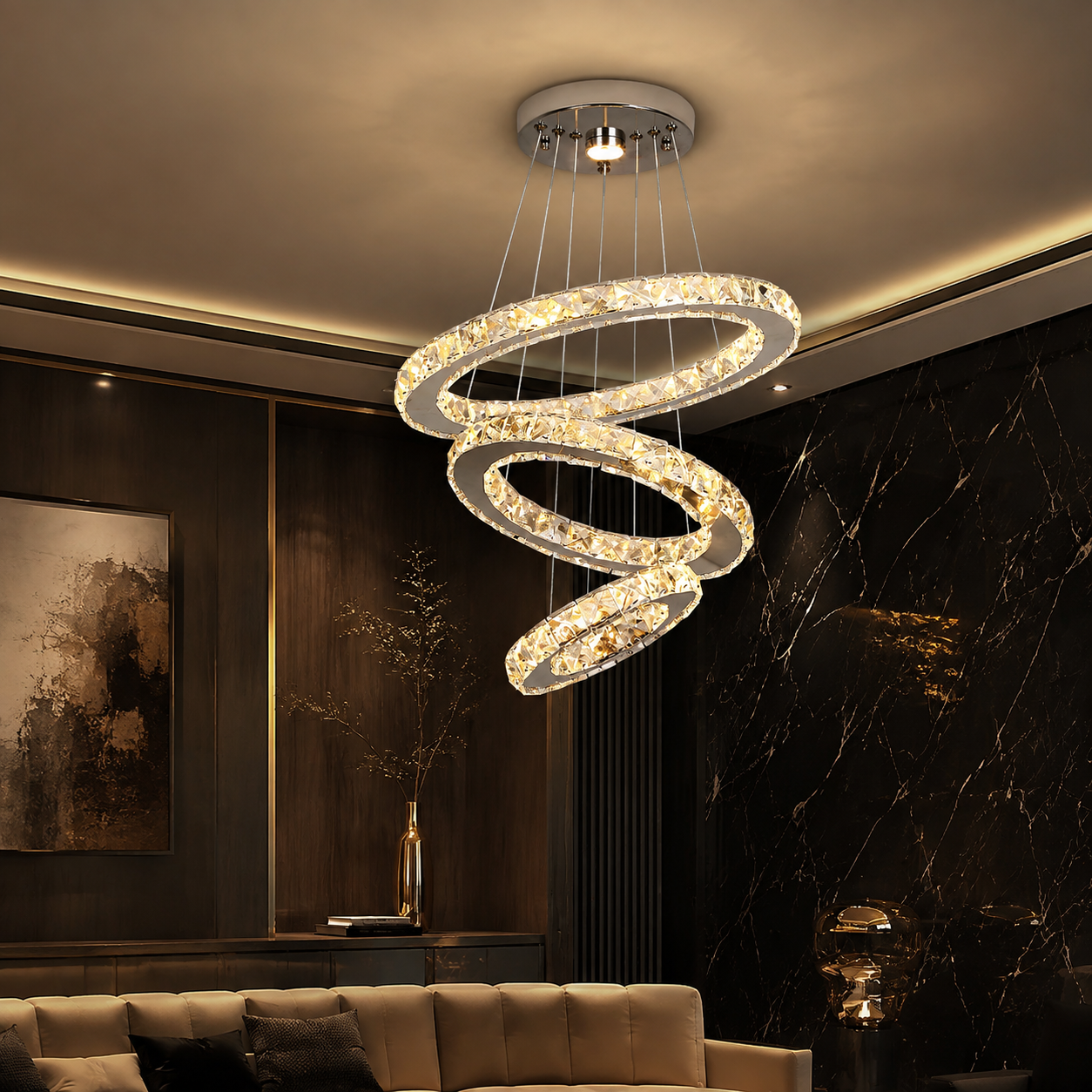 Ring Crystal LED Chandelier Pendant Light for Living Room