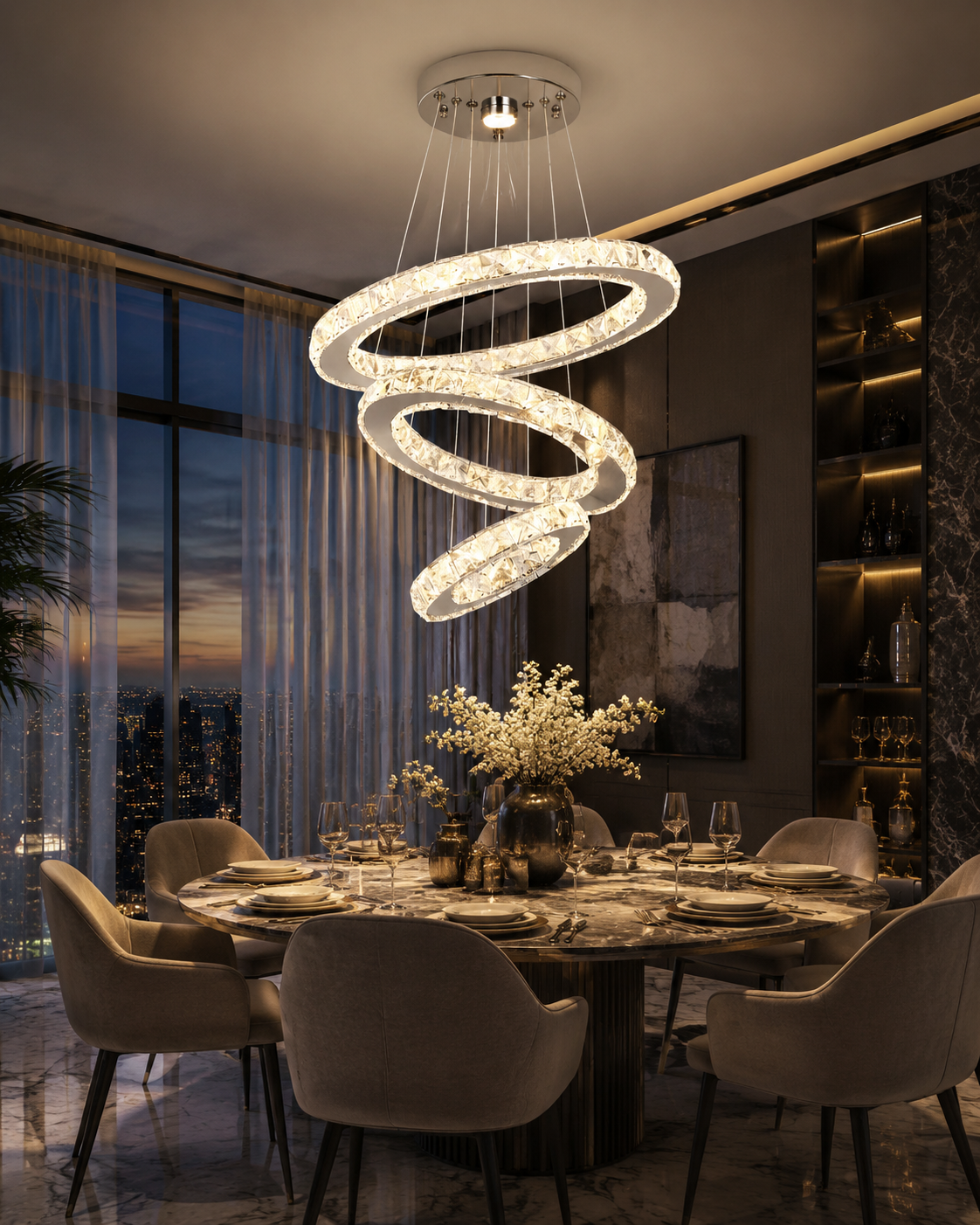 Ring Crystal LED Chandelier Pendant Light for Living Room