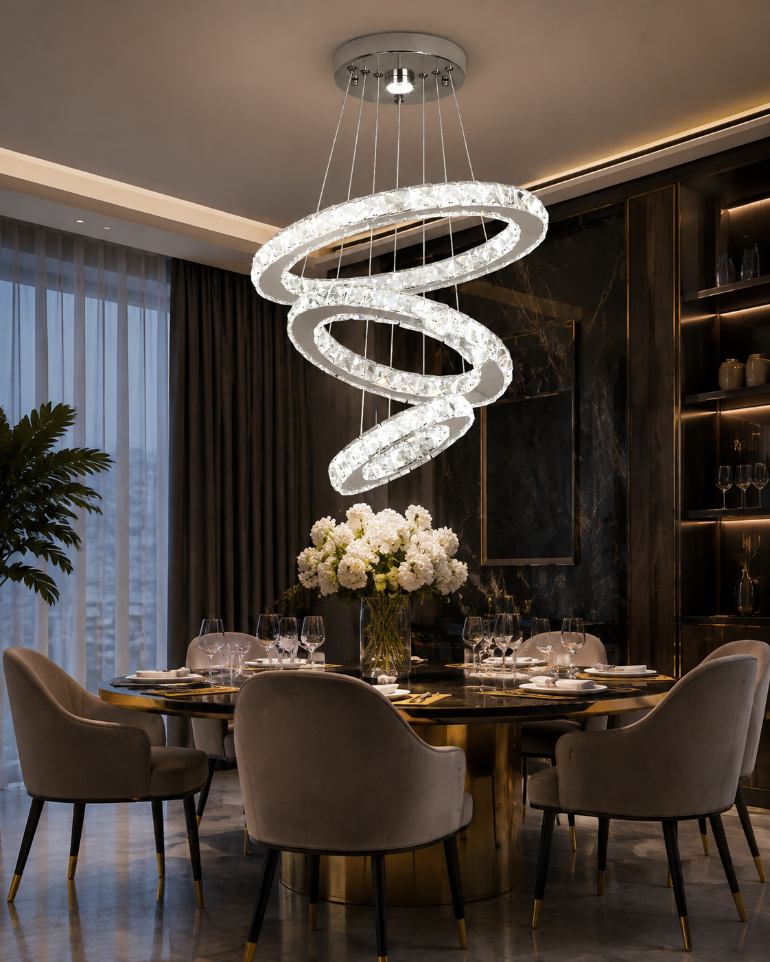 Ring Crystal LED Chandelier Pendant Light for Living Room