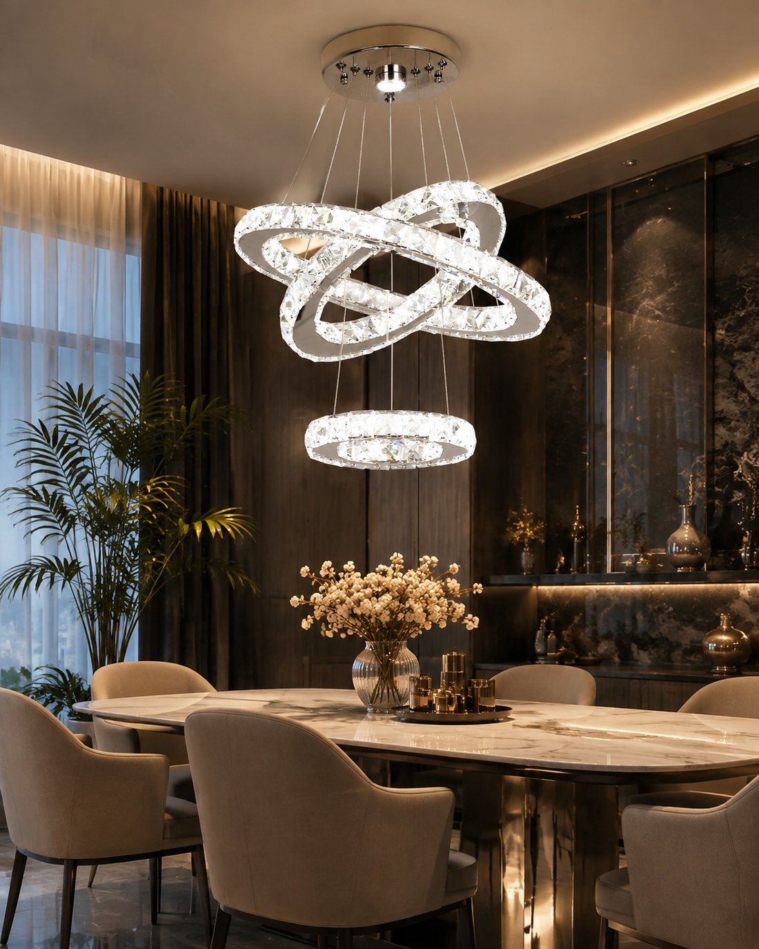 Ring Crystal LED Chandelier Pendant Light for Living Room