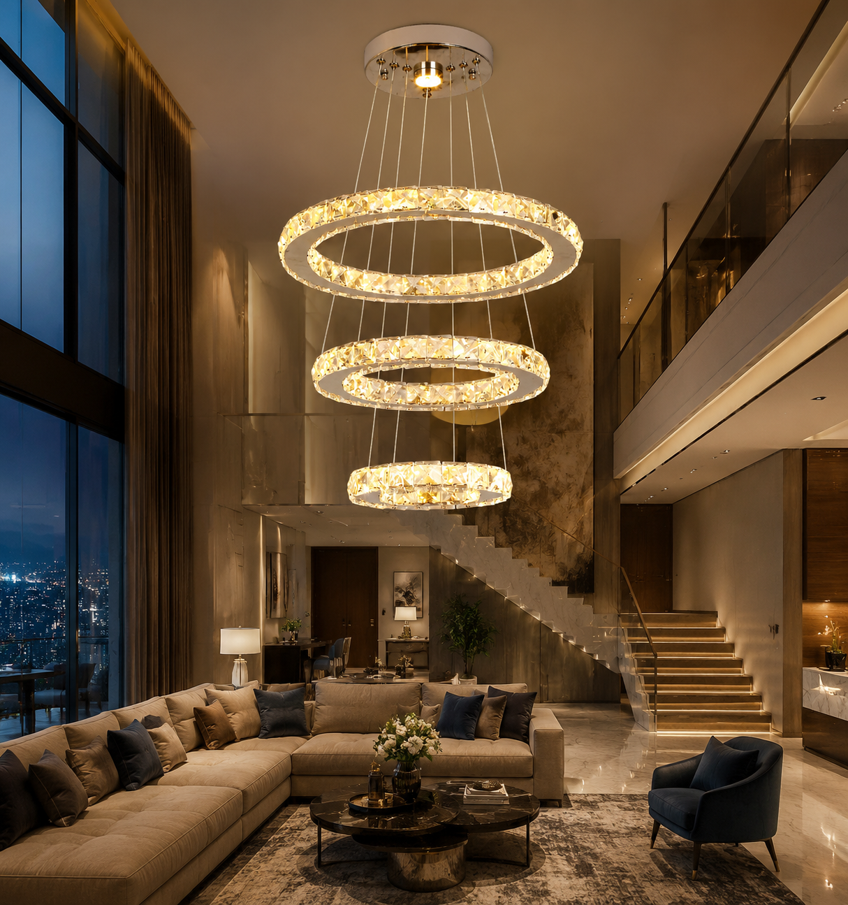 Ring Crystal LED Chandelier Pendant Light for Living Room