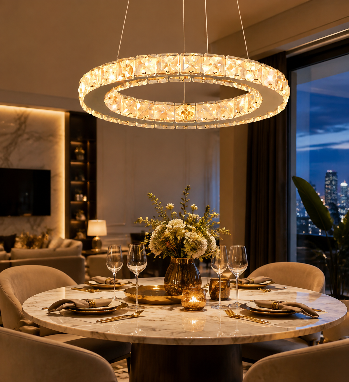 Ring Crystal LED Chandelier Pendant Light for Living Room