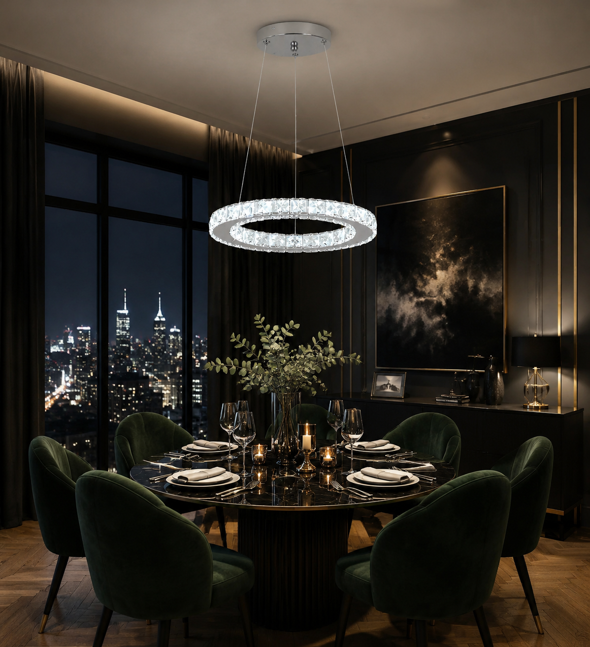 Ring Crystal LED Chandelier Pendant Light for Living Room