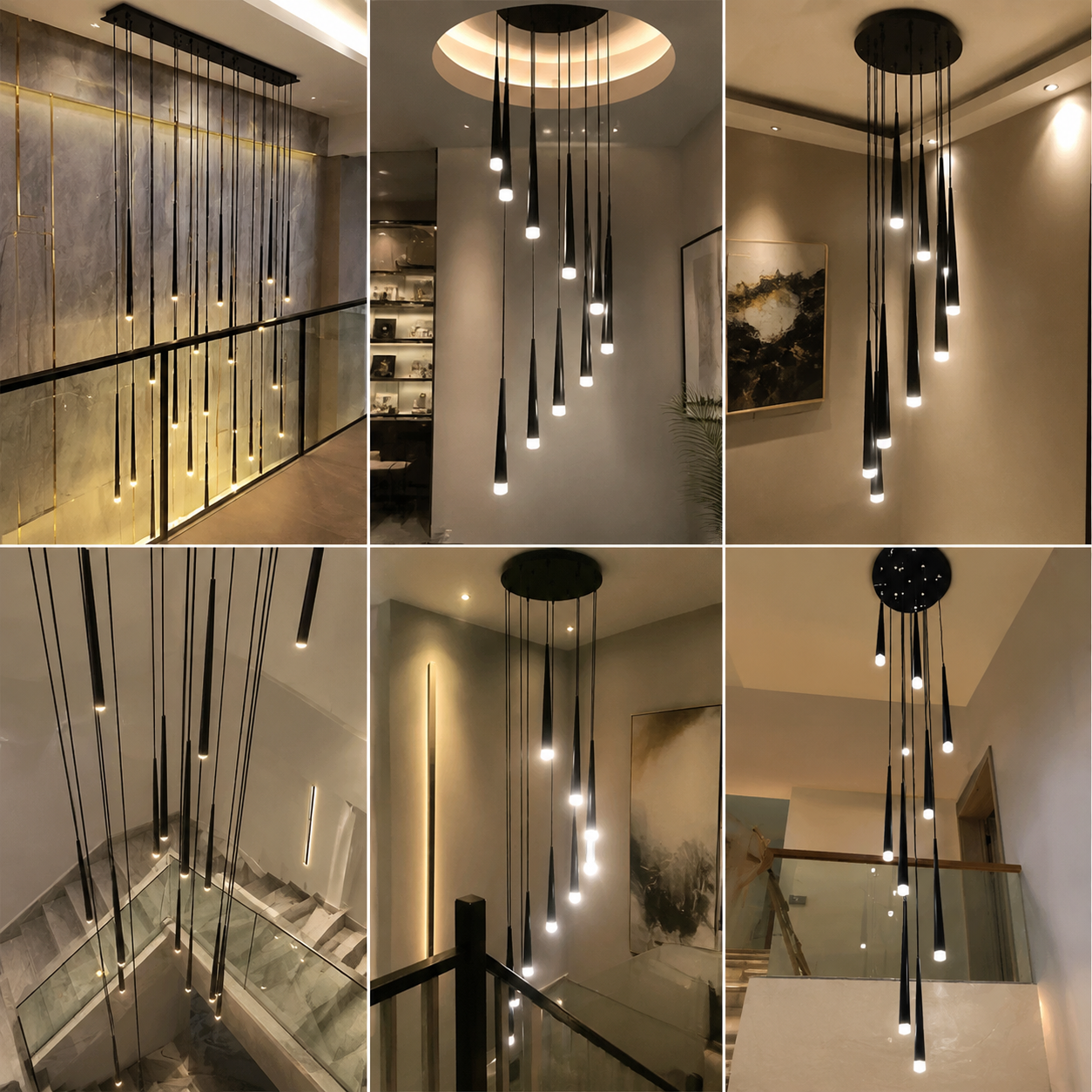 Modern LED Crystal Staircase Chandelier in Black & Gold