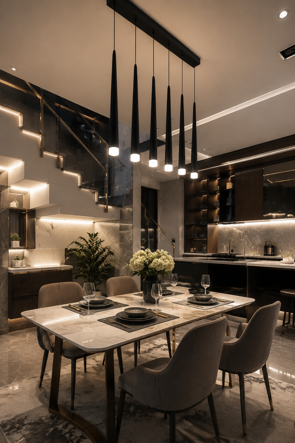 Modern LED Crystal Staircase Chandelier in Black & Gold