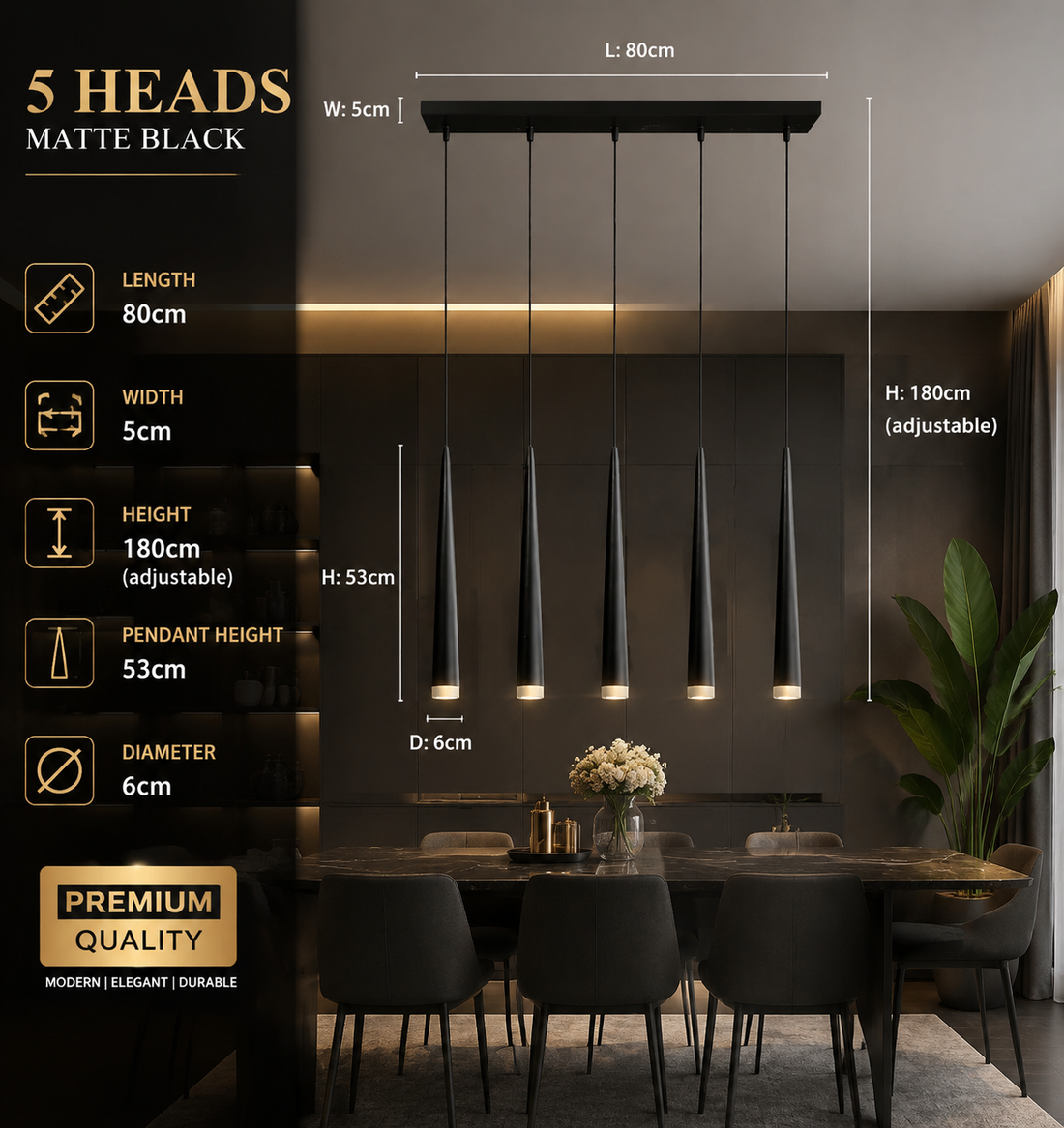 Modern LED Crystal Staircase Chandelier in Black & Gold